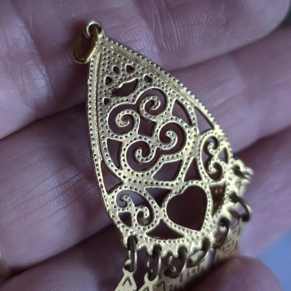 Vintage pendant gold tone filigree boho tribal ethnic